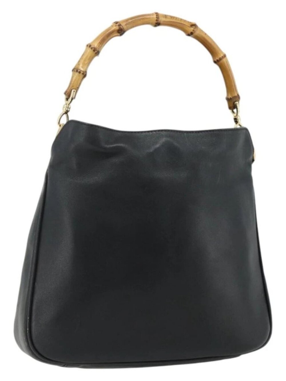 GUCCI Bamboo Hand Bag Leather Black Gold 001 2404 Auth ep14183